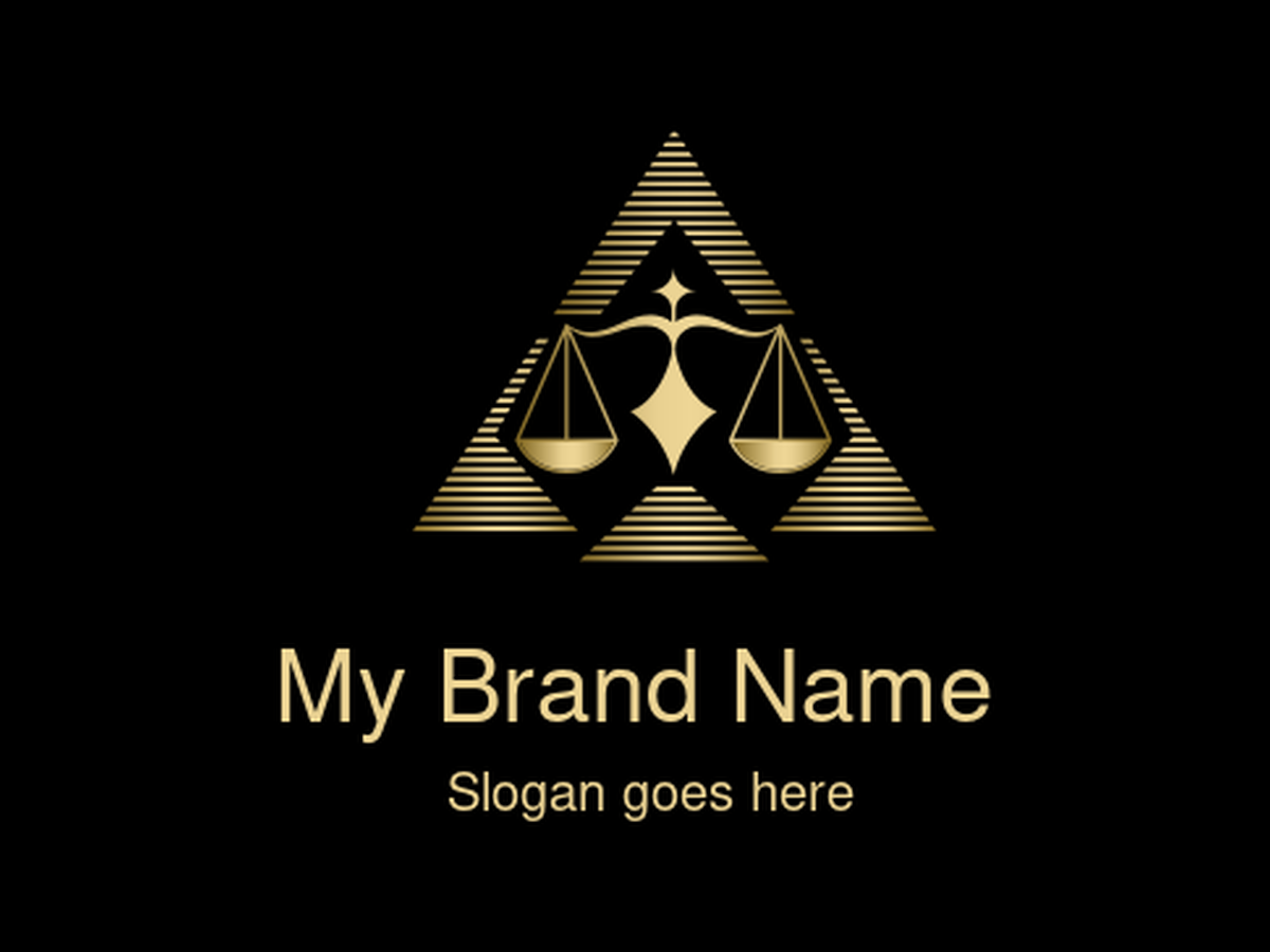 Gold Scales of Justice in Geometric Triangle Logo Design for Prestigious Legal and Arbitration Brands